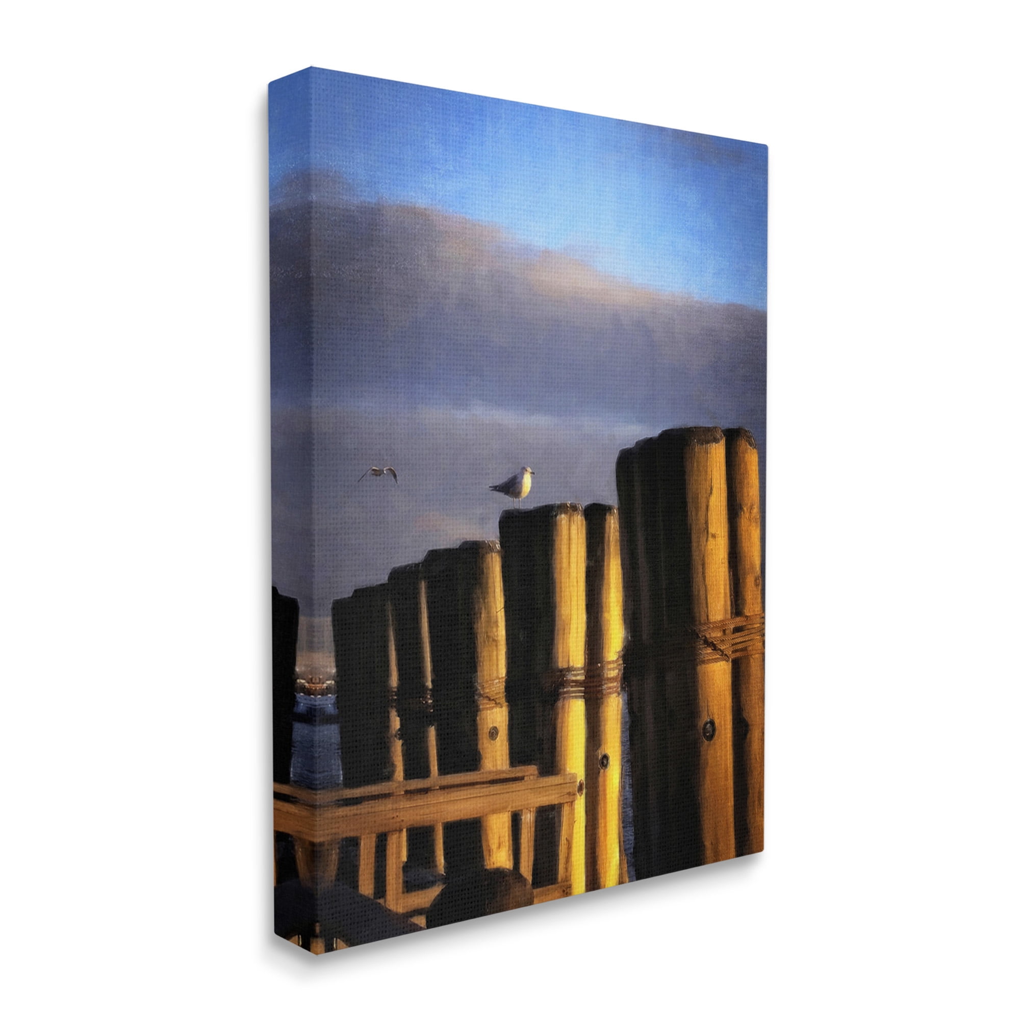 Stupell Industries Seagull Perched on Pier Animals & Insects Painting Gallery Wrapped Canvas Art Print Wall Art, 16 x 20