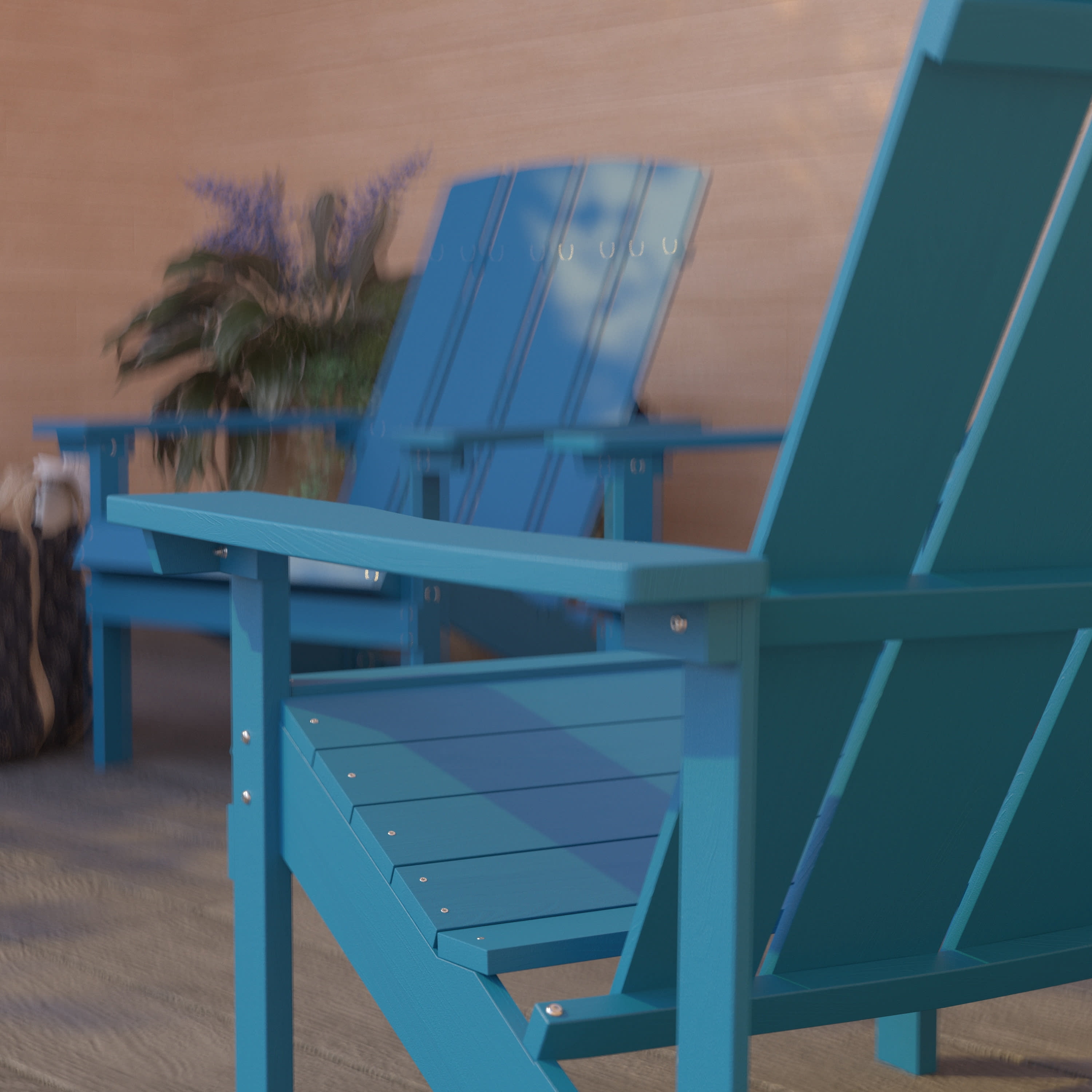 Merrick Lane Set of 4 All-Weather Poly Resin Wood Adirondack Chairs in Azure Blue