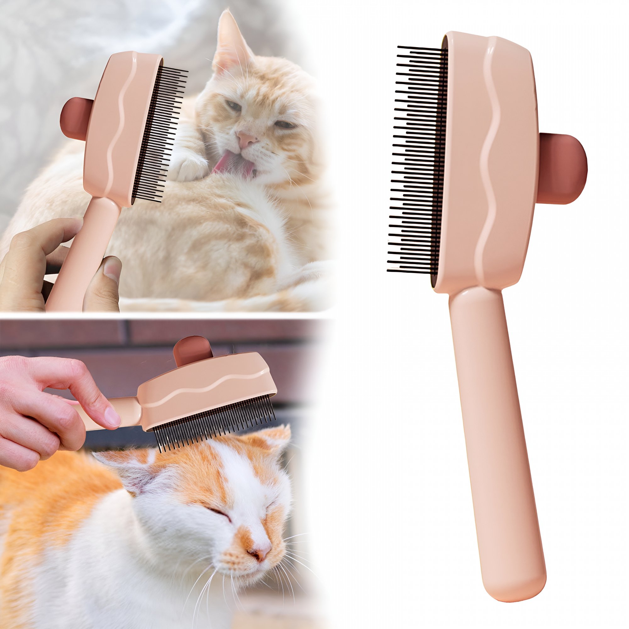 ACDANC Pet Hair Removal Comb Flea & Lice Comb for Cats Dogs Stainless Steel Teeth Cat Brush with Release Button All Hair Types Grooming Tool