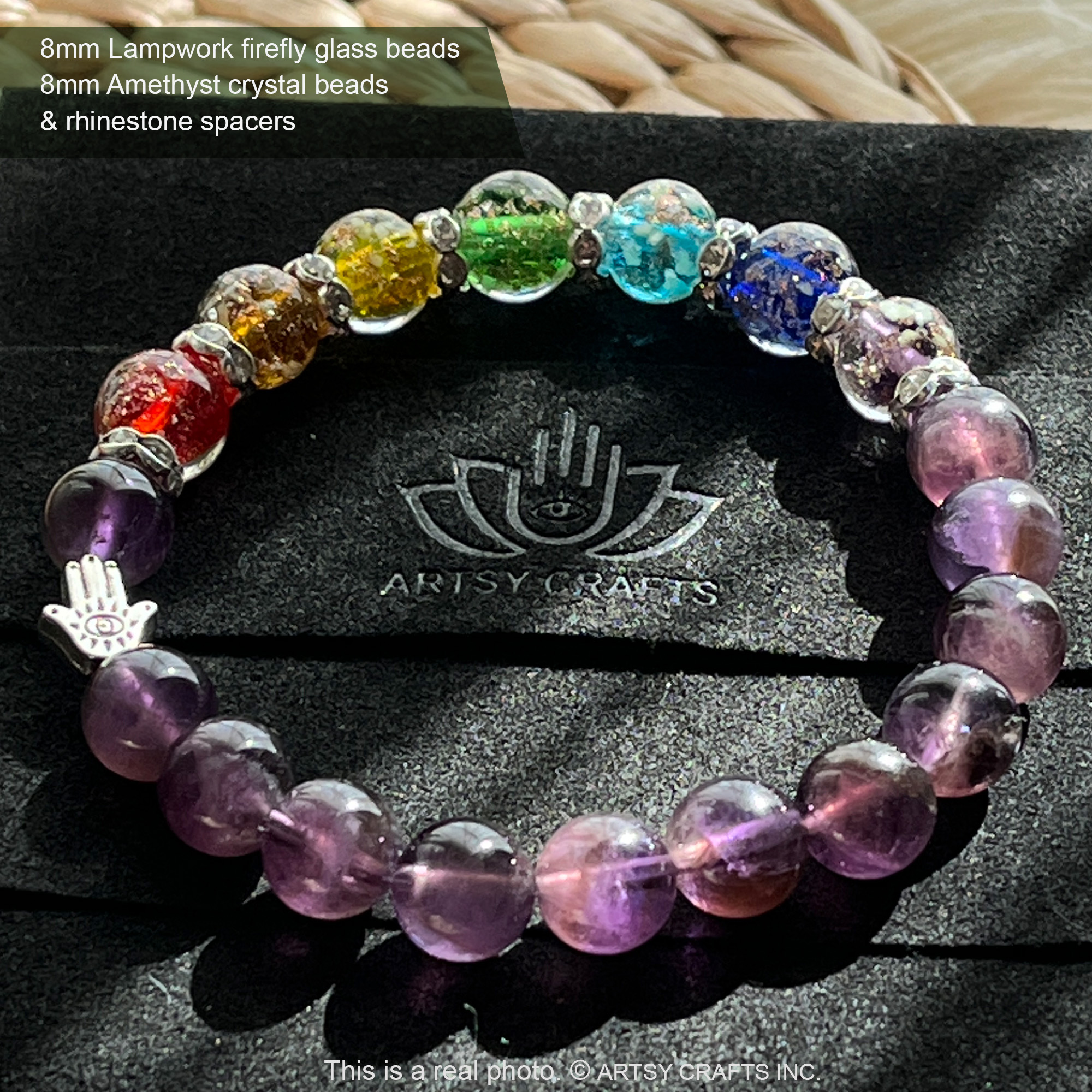 Natural Amethyst Beaded Bracelet, 8mm Healing Crystal Chakra Stone, Nickel-Free Gift