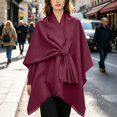 thumbnail image 2 of Cape Shawl for Women Elegant Solid Open Front Wrap Simple Double Sided Poncho Cover Up Dressy Party Travel Office Leisure Layering Cloak with Split Hem, 2 of 6