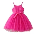 thumbnail image 1 of Vestido de Fiesta de las Niñas Color Sólido Suspender Malla Superposición con Cinturón Casual Fluy A-Line para Niños Fotos de Vacaciones Primavera Verano, 1 of 9
