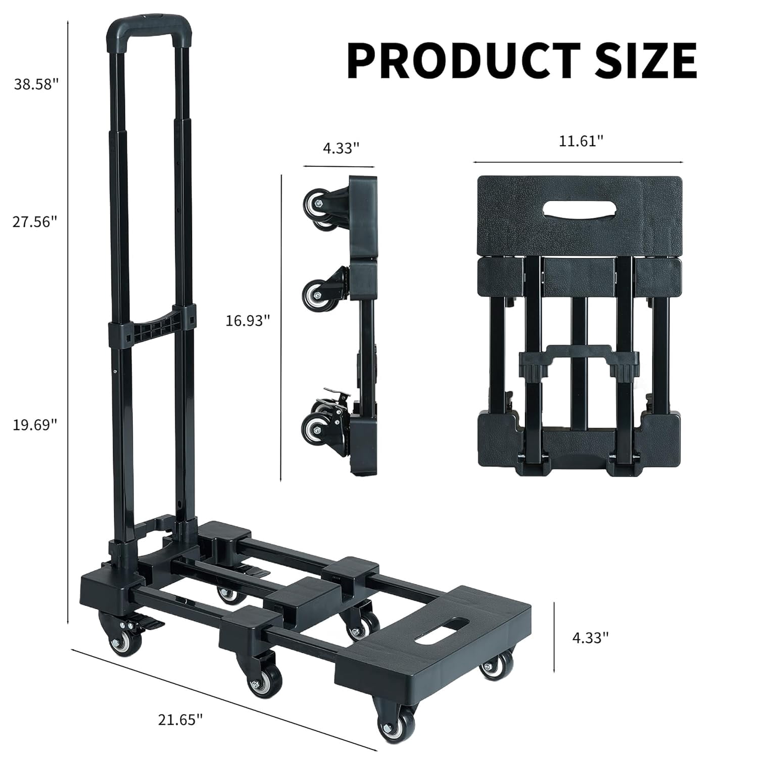 Folding Hand Truck 500 LBS Heavy Duty Dolly Cart with Wheels and Brakes, Collapsible Moving Dolly for Luggage Travel Shopping