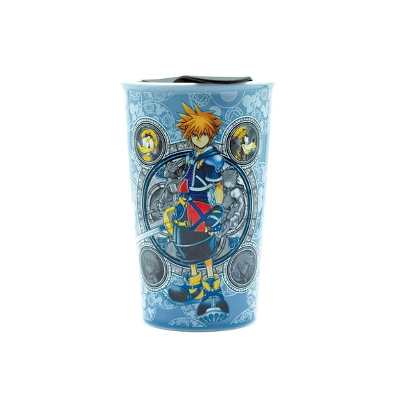 Silver Buffalo Kingdom Hearts Circles Ceramic Travel Mug with Lid, 10-Ounce, Blue