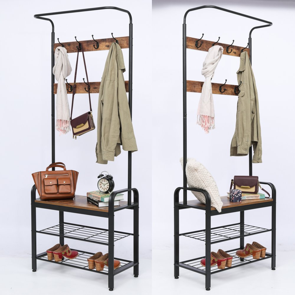 73in High 3Tier Entryway Coat Shoe Rack Bench Hall Tree Storage