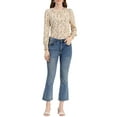 thumbnail image 2 of Allegra K Women's Smocked Cuffs Keyhole Back Ruffled Crew Neck Floral Blouse, 2 of 6