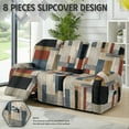 thumbnail image 3 of ZIATUBLES Geometric Color Block Recliner Covers for 3 Seater Reclining Sofa, Soft Fitted Furniture Protector for Pets Washable Stretch Recliner Chair Covers with Storage Pockets Set of 8, 3 of 9