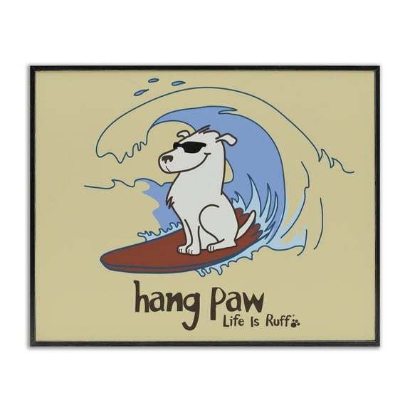 Stupell Industries Hang Paw Surfing Dog Animals Painting Black Framed Art Print Wall Art, 14 x 11