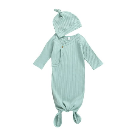 

Newborn Infant Baby Girl Boy Cotton Sleeping Bags Knotted Sleeper Gown Pajamas Sleepwear Nightgown with Hat