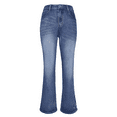 thumbnail image 1 of Women's Floral Embroidery Mid Waist High Stretch Bootcut Jeans with Pockets Blue L, 1 of 10