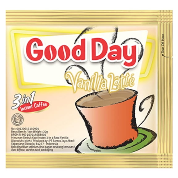 GOOD DAY Vanilla Latte Instant Coffee Mix | 3-in-1 Creamy & Sweet Coffee Powder Sachets | Box of 30 x 20g Servings