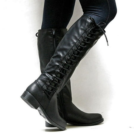 

Boots Women Leather Zipper Square Heel High Boots Knee-High Shoes Round Toe Boots