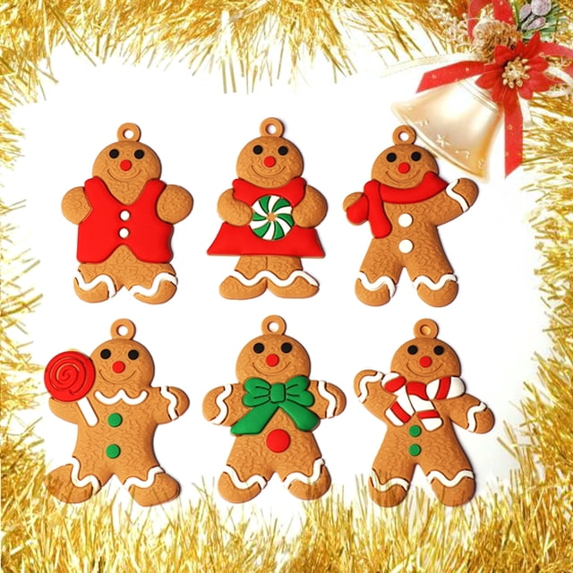 Adornos de hombre de jengibre, muñeco de hombre de jengibre tradicional, adorno colgante para árbol de Navidad, decoraciones navideñas, 6 uds.
