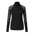 thumbnail image 3 of Juebong Lightweight Womens Turtleneck Long Sleeve Cotton Sweatshirts To Wear With Leggings Casual Jumper Tops Lace Blouse,Black,XXL, 3 of 6