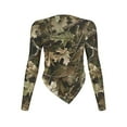 thumbnail image 2 of Xoenoiee Hunting Camo Print Women's Long Sleeve T Shirts Crew Neck Slim Fit Tops Dressy Ruched Basic Tee Y2k Going Out Shirts Irregular Hem Blouser, M, 2 of 7