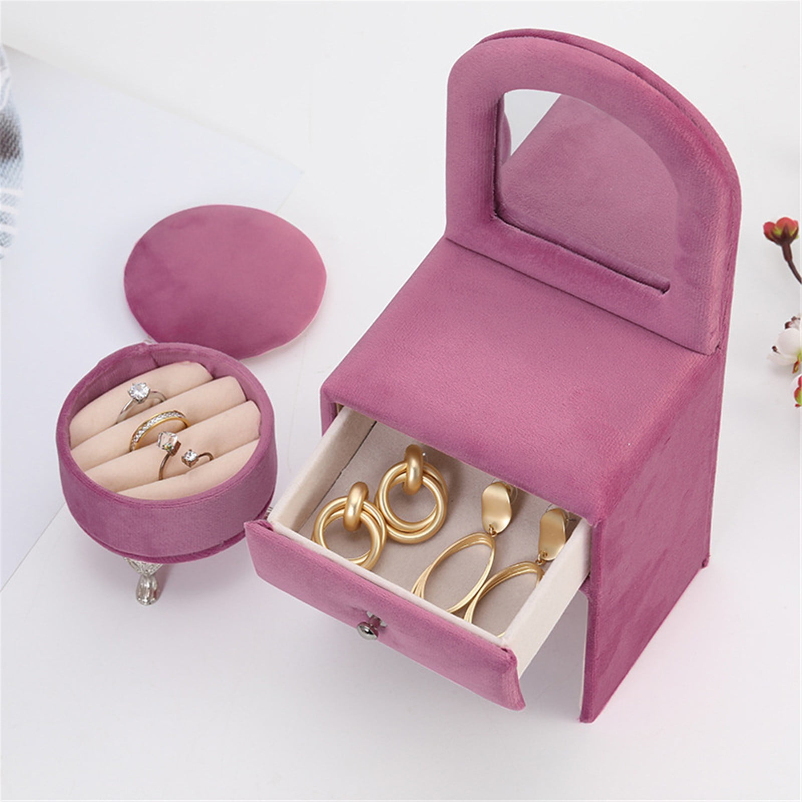 BNNG Dollhouse Furniture, Suitable For Jewelry Storage Boxes, Openable Rose Pink Sofa Jewelry Box Miniature Sofa Couch for Mini House Heart Shape Velvet Chair 1/6 Scale Mini Accessories