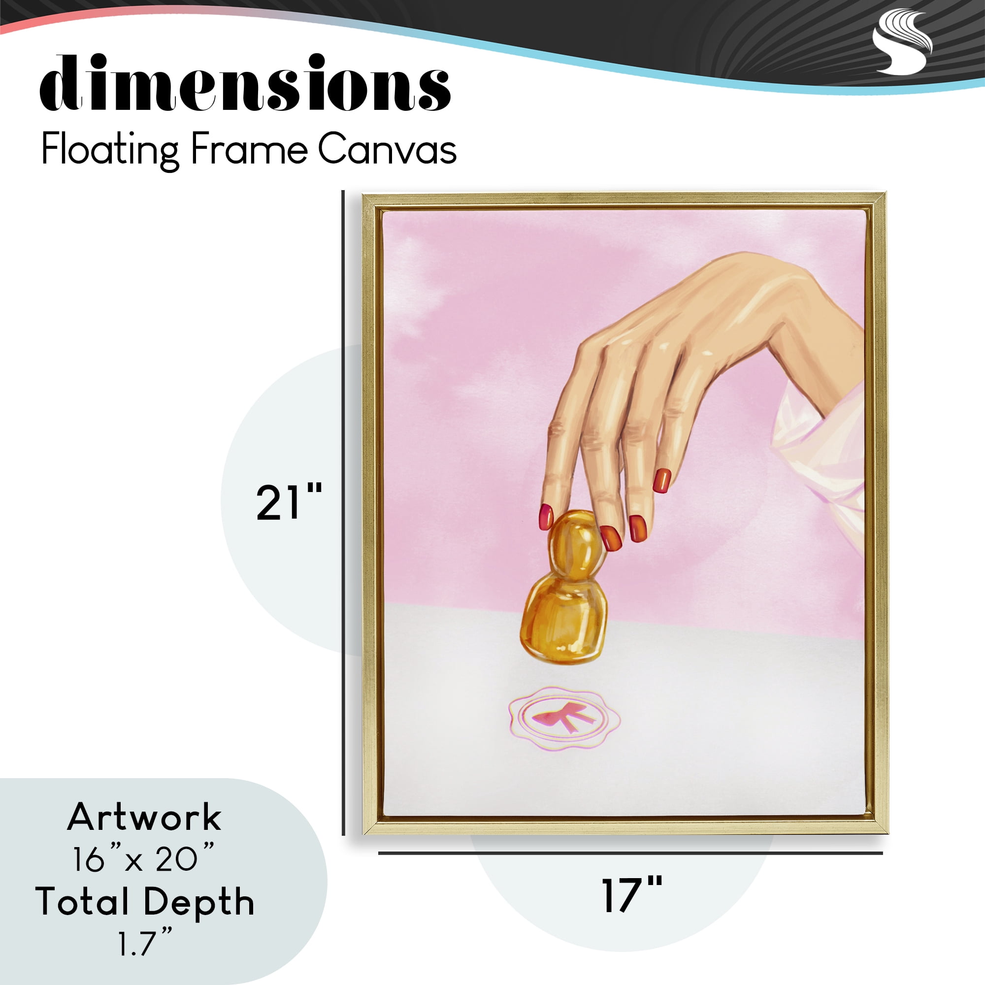 Pink Bow Fashion Stamper Gold Framed Floater Canvas Wall Art, design by Ziwei Li