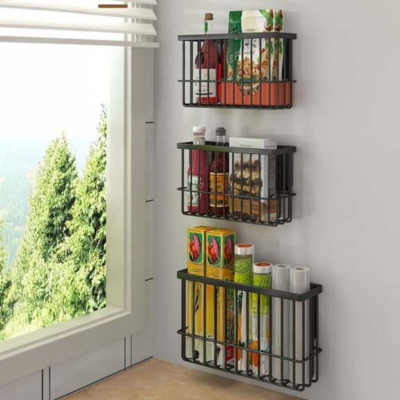 tasrioml Cabinet Door Organizer Adhesive Storage Rack Inside Cabinet Kitchen Wall Mounted Pantry Caddy Hanging Storage Basket for Fridge Bathroom Organization