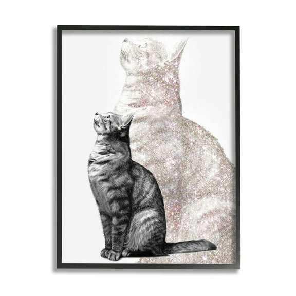 Stupell Industries Stoic Striped Cat Sitting Glam Sparkle Silhouette Graphic Art Black Framed Art Print Wall Art, Design by Ziwei Li