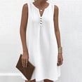 thumbnail image 5 of Horkkom Linen Dress Women Solid Color Mini V Neck Summer Dresses Beach Vacation Loose Sundresses, S-3XL, 5 of 8