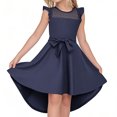 thumbnail image 2 of ZACPNCV Girls Dress Summer Ruffle Sleeve Mesh A Line Casual Party Dresses Belted Dress with Pockets Navy 7-8 Years, 2 of 9