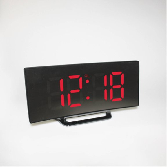 CCOCC Alarm Clock,Modern Curved Digital Clock,Clear Large LED Bedside Clock,Silent Precision Alarm Clock
