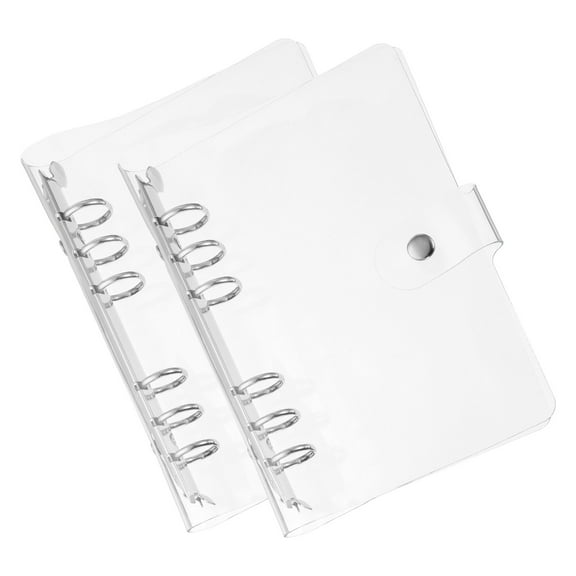 Uxcell Soft A6 Clear Binder Cover with Snap Button Closure 6 Ring, Silver Tone,2Pcs