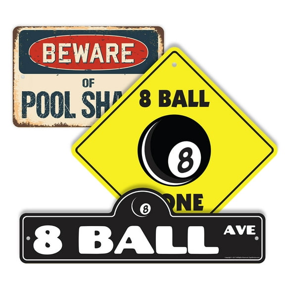 8 Ball (3 Pack) Plastic Street Sign Crossing Sign Warning Sign Vintage Rustic Beware Warning Xing Pool Billiards Cue Chalk Game Room Bar Decor Table Fun Match Play