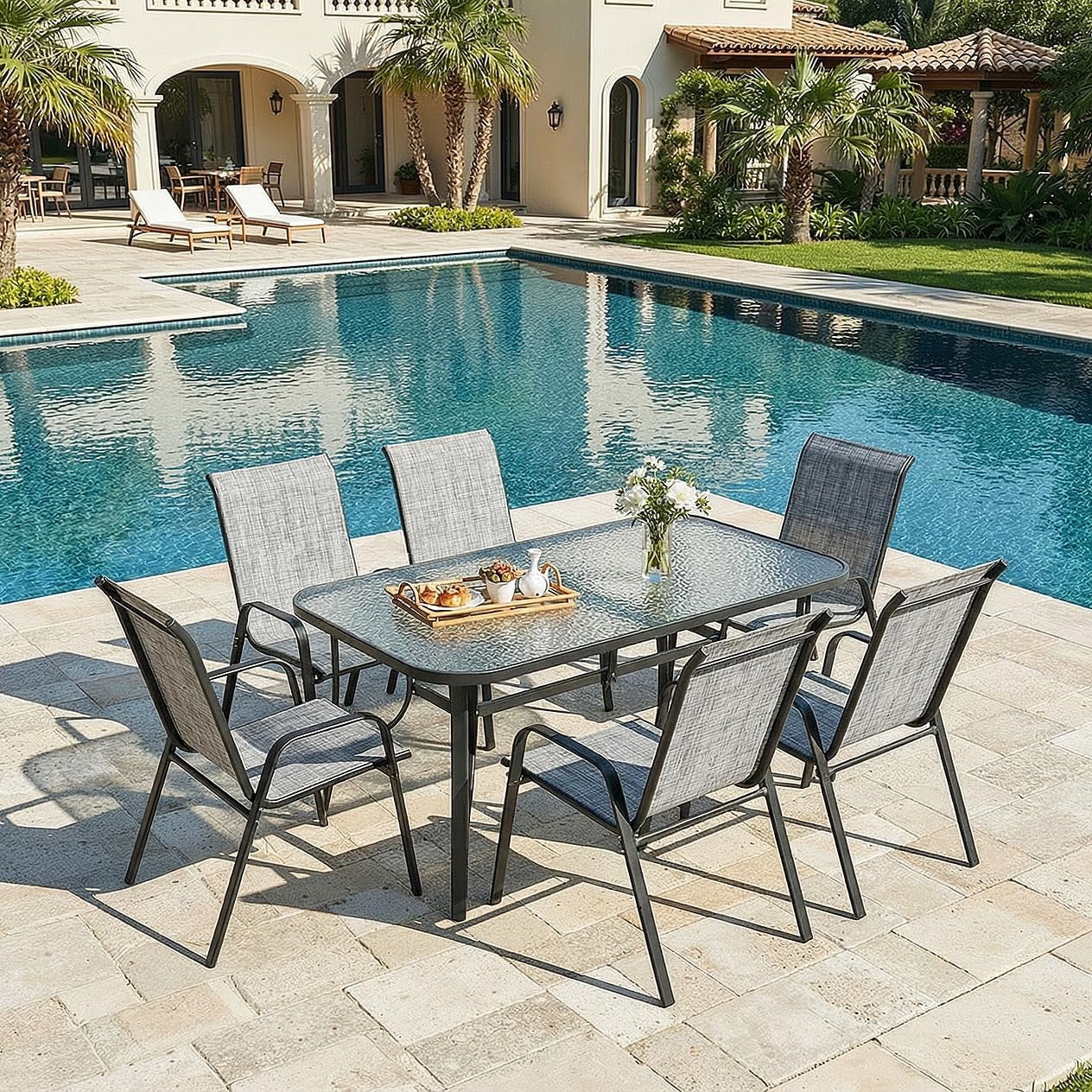 LAZY BUDDY Patio Dining Chairs Set of 6, Outdoor Stackable Dining Furniture Set, All Weather Dining Armchair for Lawn, Garden, Poolside