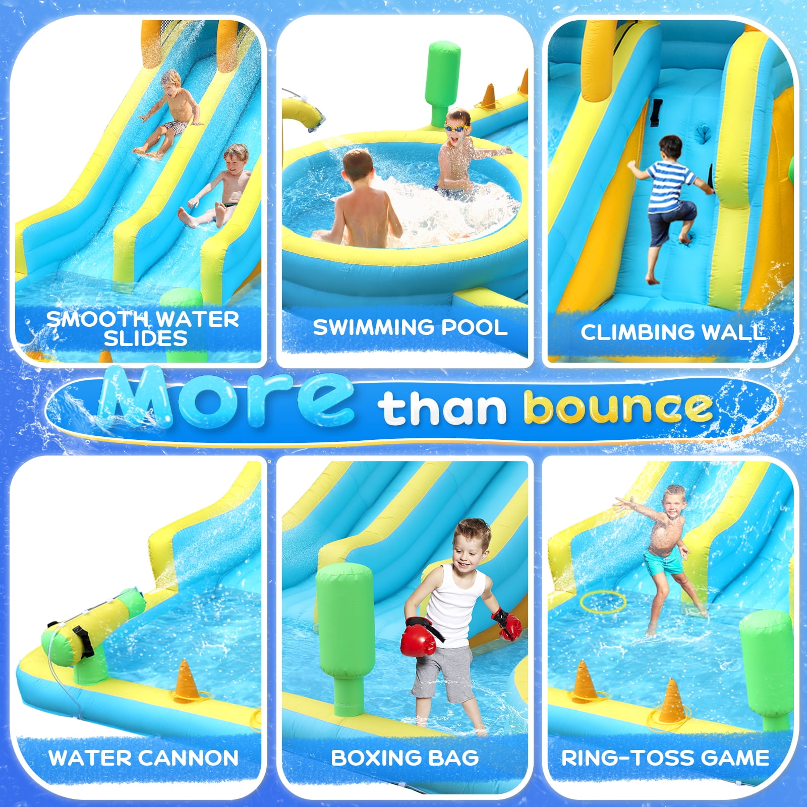 Ktaxon 11-in-1 Inflatable Water Slide Bounce House with Blower, Double Slides Water Park, Pool & Basketball & Football Games for Kids Backyard