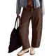 thumbnail image 2 of Pantalones de pana con cintura elástica de altura media para mujer: pierna ancha, trabillas para cinturón, pantalones informales para el día a día., 2 of 6