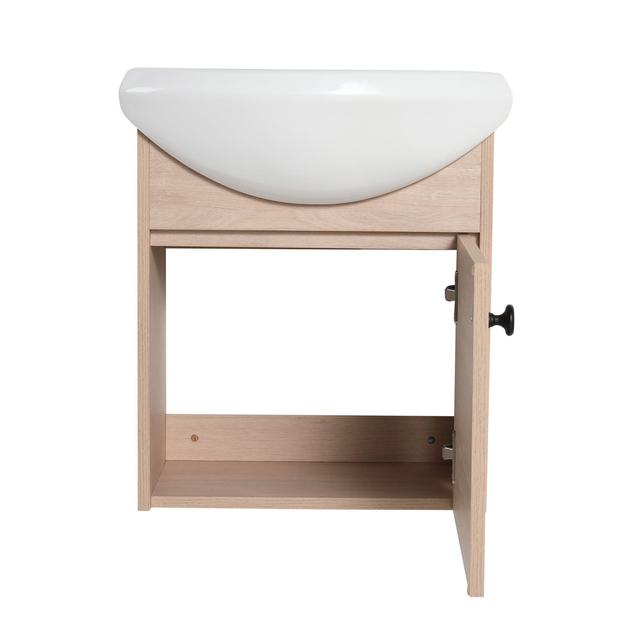 Noble House 18" Floating Bathroom Vanity, Ceramic Sink, Plywood Soft-Close Door, Wall-Mounting, Plain Light Oak