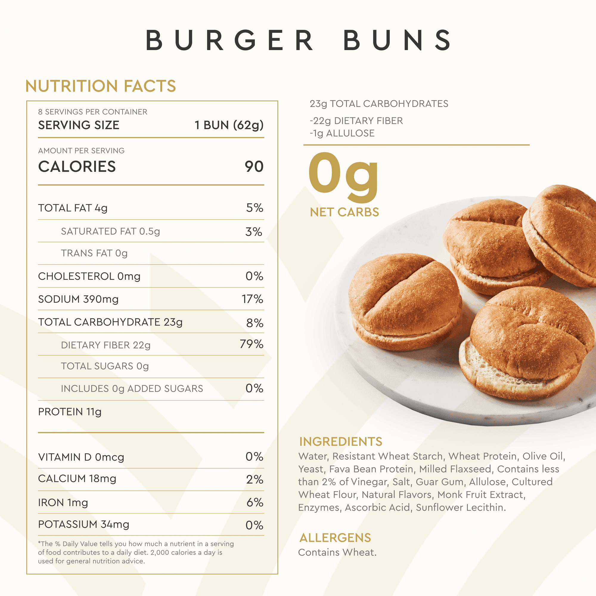 Hero Bread Hamburger Buns, 17.5 oz(Pack of 2)
