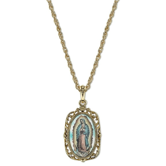 Symbols of Faith Gold-tone Enameled Our Lady of Guadalupe 24 inch Necklace QRF521