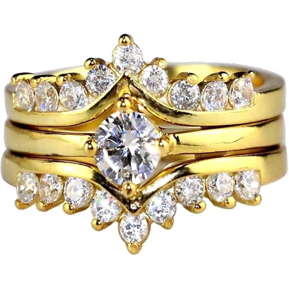 Dazzlingdaimonds Jewels 925 Sterling Silver 2.00 Ct Round Cut Diamond Wedding Engagement Christmas Bridal Ring Set 14K Yellow Gold Plated For Women's -6.5