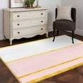thumbnail image 4 of Gold Lines Washable Area Rugs 2.7'x5', Pink Color Block Rectangular Geometric Modern Low Pile Throw Living Room Rug Non-Slip Sturdy Edge Binding Carpet for Indoor Entryway Bedside Kitchen, 4 of 9