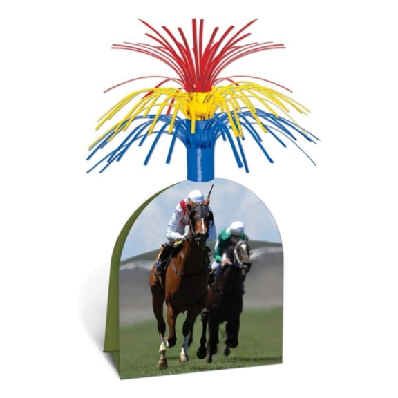 Party Central Club Pack of 12 Yellow and Blue Metallic Horse Racing Centerpiece Decors 13"