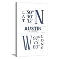 thumbnail image 1 of Austin, Texas  Latitude and Longitude Blue, Stretched Canvas Wall Art by Lantern Press  Sold by ArtCom, 1 of 5