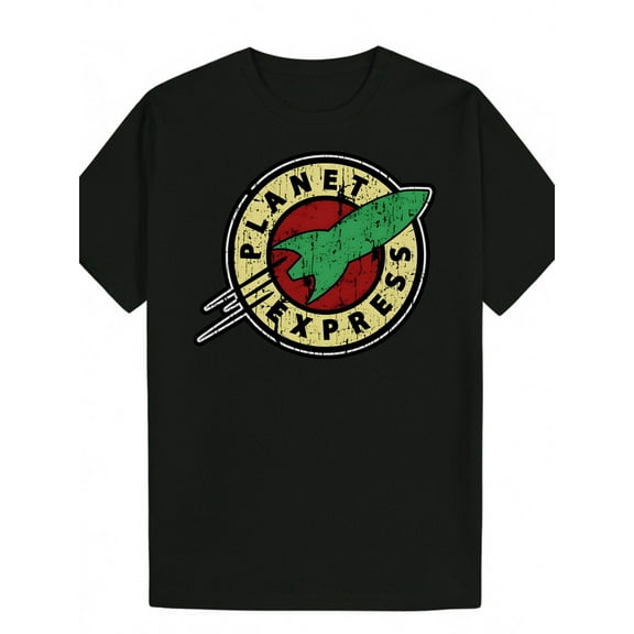 Men'S Summer Casual Round Neck Polyester Graphic T-Shirt with Planet Express Logo