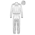 thumbnail image 2 of Miaeowve Kids Boys Girls Hip Hop Jazz Dance Costumes Shiny Metallic Bomber Jacket with Sweatpants Silver 12, 2 of 7