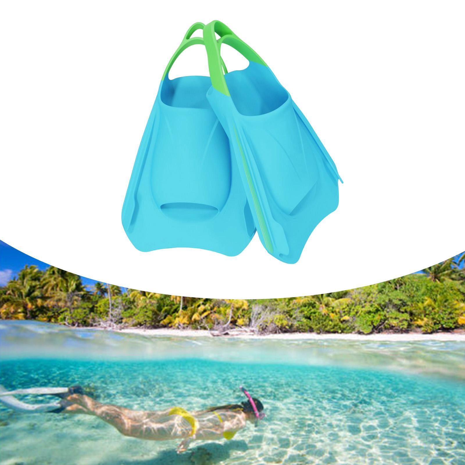 DimyFew 2Pcs Short Flippers Practice Summer Beach Swimming Travel Swim Training Fins S Blue