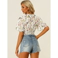 thumbnail image 4 of Blusas cortas con volantes florales de manga corta con cuello en V para mujer blanco XL, 4 of 5