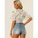 thumbnail image 4 of Blusas cortas con volantes florales de manga corta con cuello en V para mujer blanco XL, 4 of 5