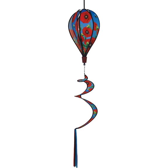 In the Breeze 0984 — Red Poppies Hot Air Balloon Spinner — Outdoor Hanging Wind Spinner Decoration