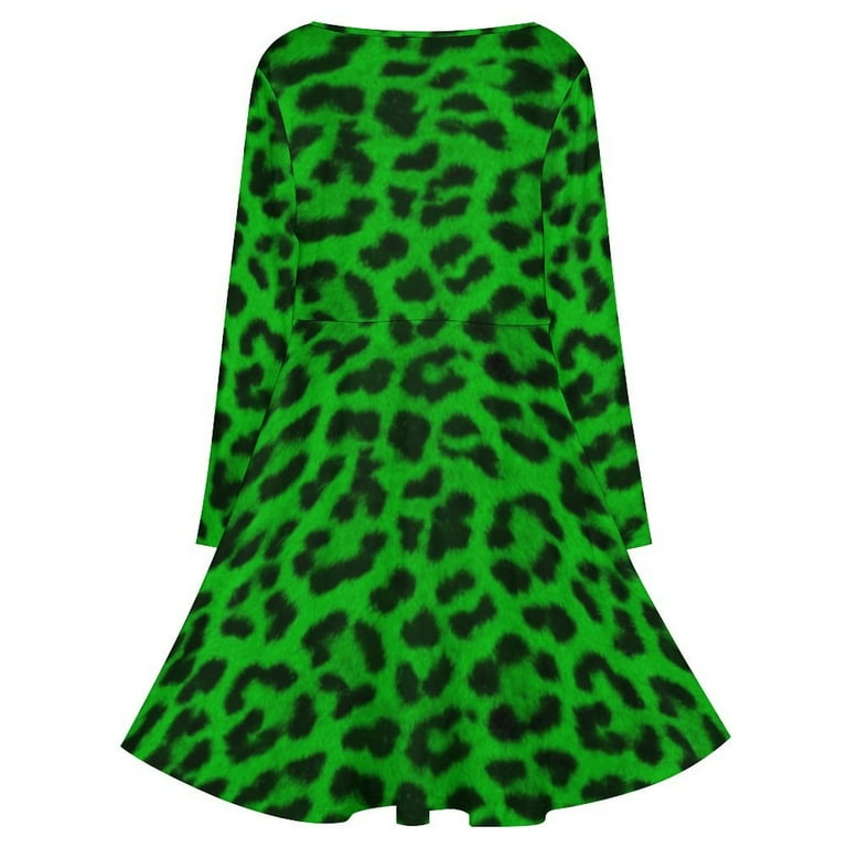 Lime Leopard Print Long Sleeve Dresses For Women Vintage Elegant Party Dress  Oversized V-neck Dress S-8XL - Walmart.com