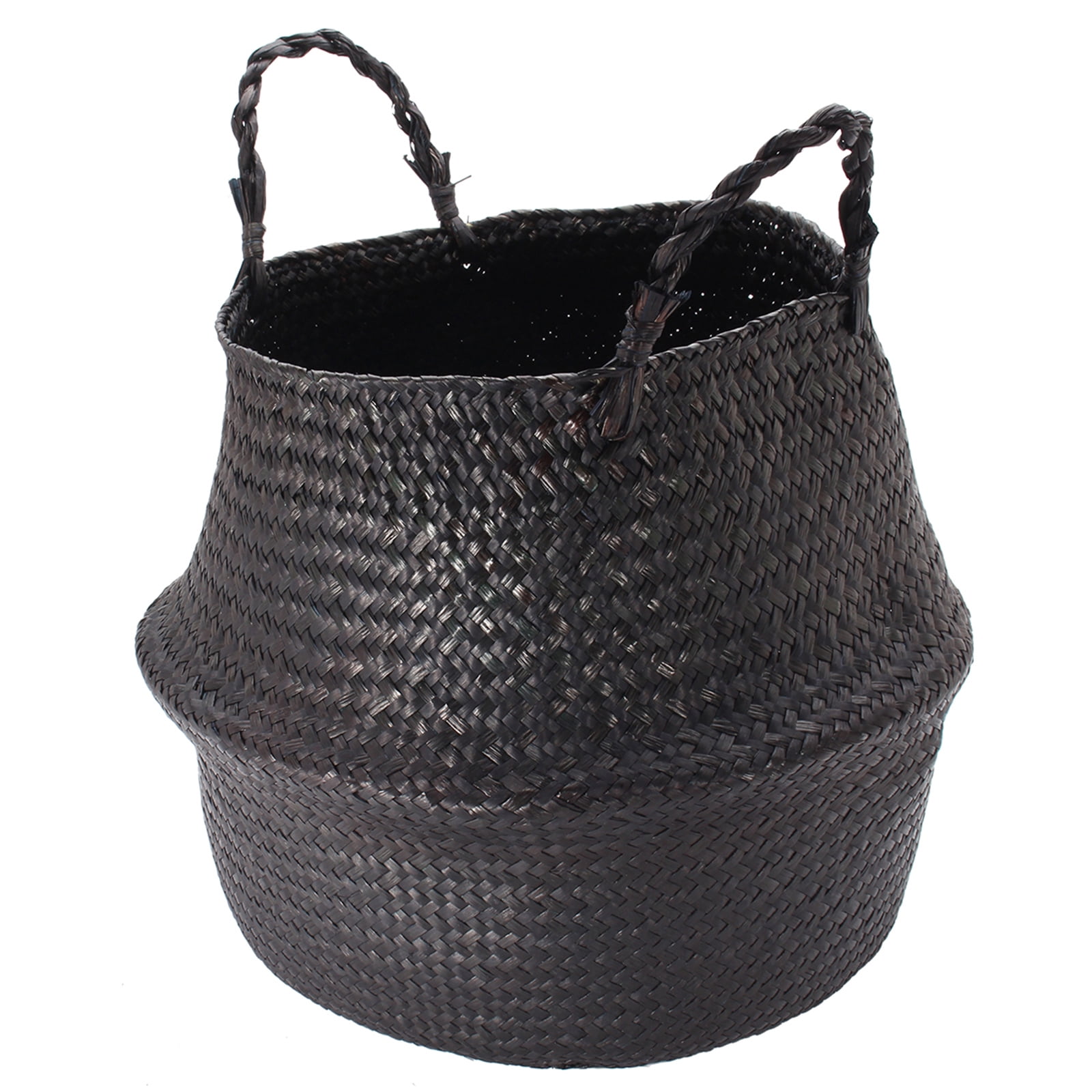 Handmade Black Woven Seagrass Basket Storage Basket with Handles Plant Pot for Home Decor