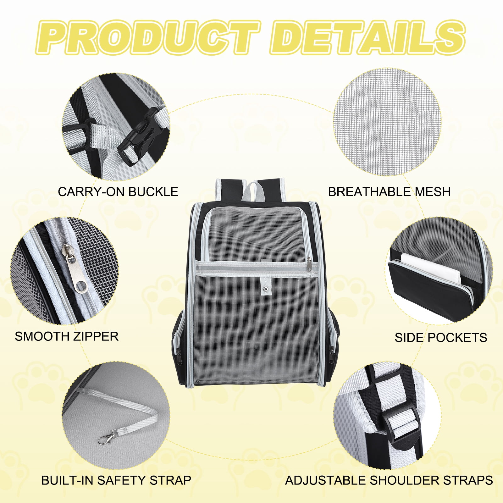 Uxcell Cat Backpack Carrier, Ventilation Mesh, Breathable Dog Carrier Backpack Pet Carrying Case (Black) for Cats or Small Dogs Puppies, Intended for Hiking / Camping / Traveling