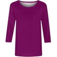 thumbnail image 3 of Women's Casual 3/4 Sleeve T-Shirts Round Neck Cute SolidTunic Tops Basic Tees Blouses Casual Loose Fit Crewneck T Shirts, 3 of 4