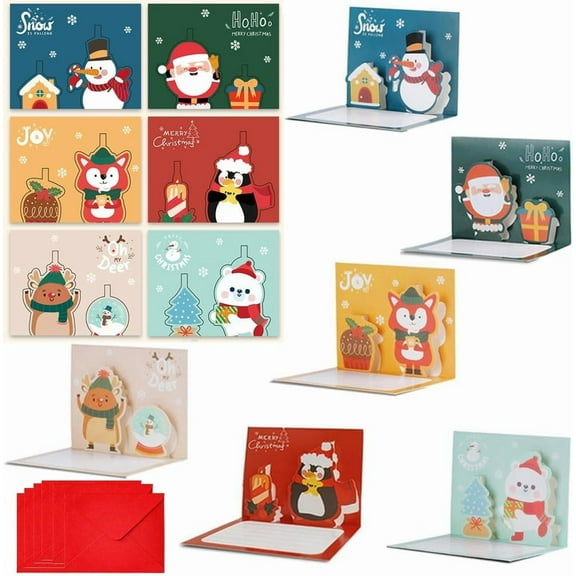 3D Christmas Cards set, 6 Pack Small Pop Up Christmas Gift Card with Envelopes, Handmade Blank Holiday Cards for Christmas Winter Holiday New Year Wishes