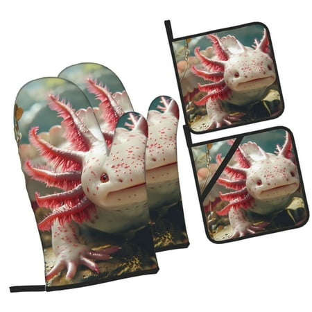 

Haiem Colorful Axolotl Underwater Print Extra Long Oven Mitts and Pot Holders 4pc Sets: Heat Resistant Silicone Oven Mittens with Mini Oven Gloves and Hot Pads Potholders